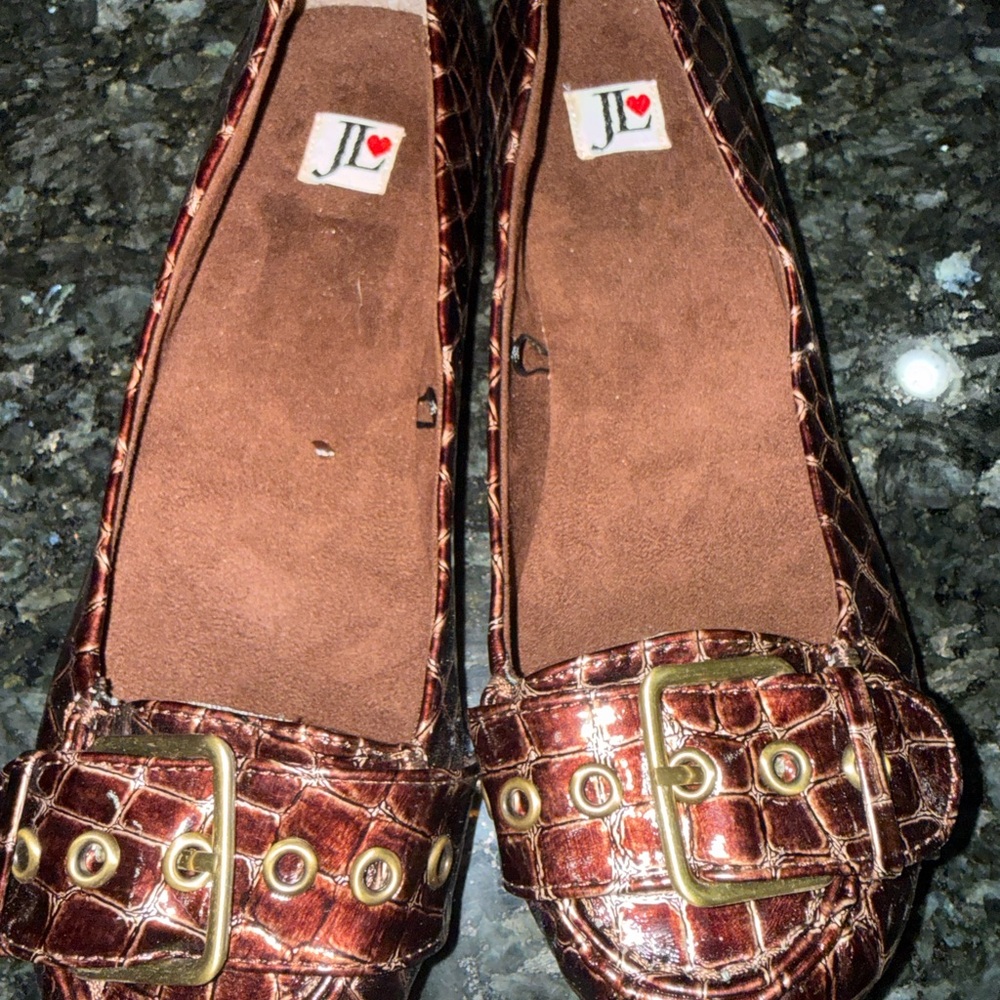 Maroon/Brown Faux-Crocodile Pattern Loafers / Ballet Flats